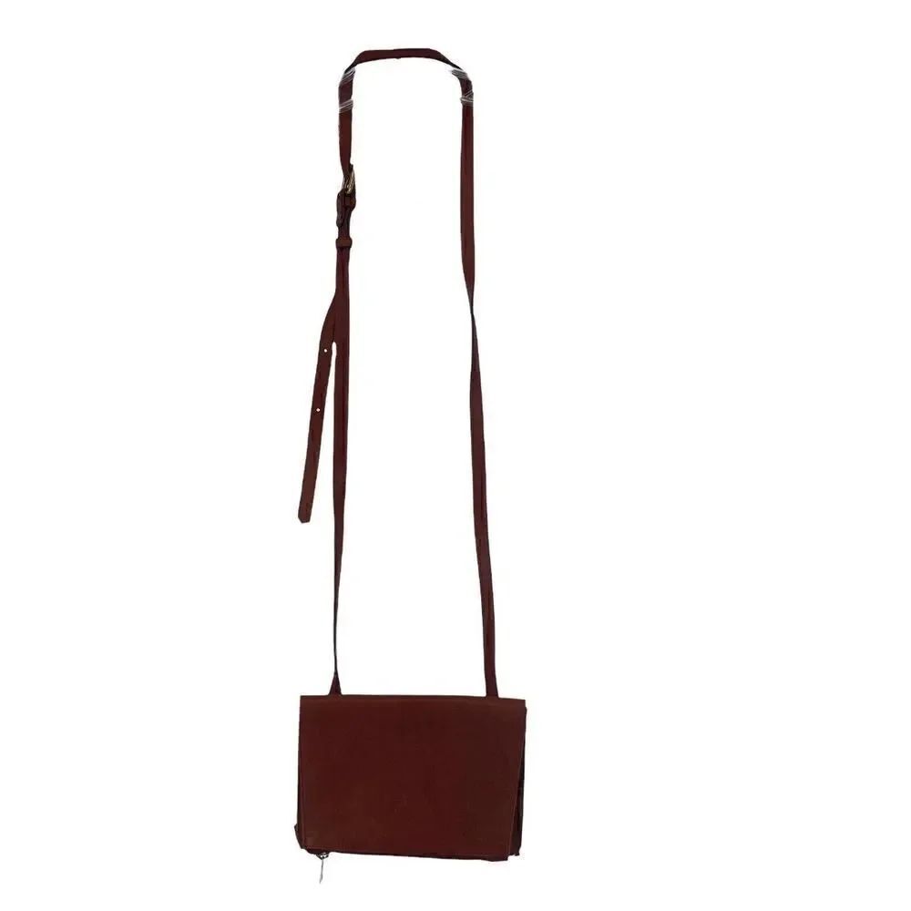 JP Ourse Crossbody Bag Mini Fold Over Brown Vegan Leather Adjustable Strap Purse